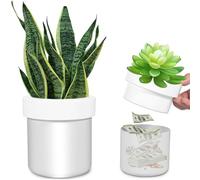 Coffre-fort en forme de pot de fleurs en métal - Design double couche - Coffre-fort caché avec serrure ache-clés pour e rechange - Bijoux pour jardin, terrasse, balcon (blanc)