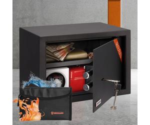 Coffre-fort familial avec serrure à double panneton - 25 x 35 x 25 cm, coffre-fort de sécurité avec plateau amovible - Coffre-fort haute sécurité, adapté au format A4 et aux ordinateurs portables