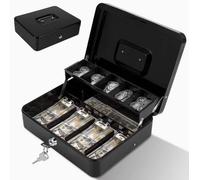 Coffre-fort métallique 30 x 24 x 9 cm avec serrure, pour pièces et billets