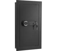 Coffre-fort mural, coffre-fort mural caché à 3 niveaux avec mot de passe et oîte murale en acier laminé à froid Q235 avec éclairage LED, 2 étagères réglables et 5 porte-clés pour argent, bijoux,