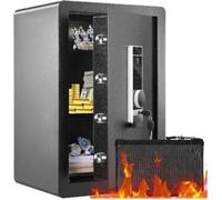 Coffre-fort Premium - Coffre-fort électronique - Avec mot de passe t capteur d'empreintes digitales - Porte-monnaie ignifuge inclus - L 40 x l 33 x H 60 cm - Tablette amovible - Avec alarme