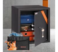 Coffre-fort professionnel à clé 40 x 36 x 36 cm et sacoche ignifuge pour documents 48 L. Coffre-fort en acier pour la maison ou le bureau, avec étagère amovible et serrure