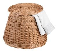 Coffre Pouf de Rangement Panier Rond avec Couvercle en Osier Naturel