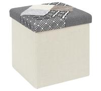 Coffre pouf décoratif 54L collection MIRAGE 38x38x38 cm motif patchwork beige
