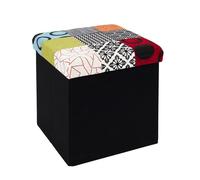 HOME DECO FACTORY – Coffre pouf pliable Hd6506 – Patchwork multicolore 38x38x38cm – Rangement 2en1