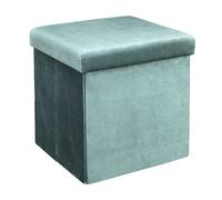 Coffre pouf pliable côtelé et velours 38x38x38 cm DIANE bleu canard