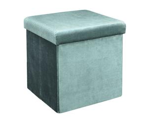 Coffre pouf pliable côtelé et velours 38x38x38 cm DIANE bleu canard