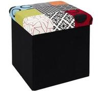 HOME DECO FACTORY – Coffre pouf pliable Hd6506 – Patchwork multicolore 38x38x38cm – Rangement 2en1