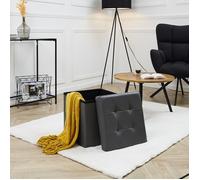 Home Deco Factory Pouf coffre pliable HD3401 PU capitonné, assise rembourrée, Gris 38x38x38cm