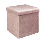 Coffre Pouf Pliable Rangement Gain de Place Velours Cotele Rose