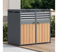 Coffre pour poubelles, avec couvercle rabattant, ventilation à lamelles, compartiments de rangement pour poubelles, fermable eux portes
