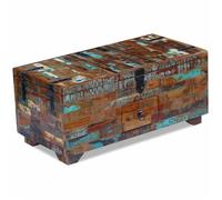 Coffre table basse en bois de récupération - vidaXL - 80x40x35 cm - Trois compartiments - Tiroir - Fait main