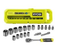 Coffret 16 douilles et accessoires RYOBI - Clé 90 dents - RHRS20PC