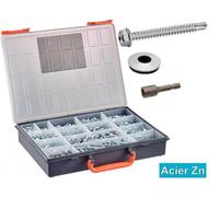 Coffret 1900 Pcs Vis Autoperceuses Tête Hexagonale + Rondelles EPDM + Embouts - Acier Zn - D-Work