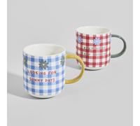 Coffret 2 mugs en céramique motif vichy multicolore 12x8.7x8cm Blanc