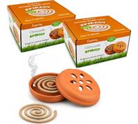 Coffret 2 Pots en Terre Cuite Décoratifs - avec 20 Spirales À La Citronnelle (10 par Pot) - Diffuseur Naturel pour Terrasse, Jardin Et Camping