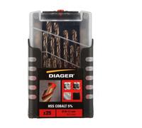 Coffret 25 pcs HSS cobalt 5% D. 1 à 13 mm - 707D - Diager