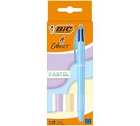 BIC 4 couleurs Stylo bille rétractable pointe moyenne 1 mm - Corps couleurs assorties pastel - Lot de 3