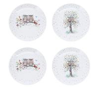 Coffret 4 assiettes dessert portofilio couple chouettes assortis - kiub