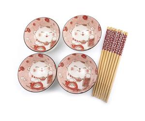 COFFRET 4 BOLS DESIGN MANEKI NEKO - Chat Porte-Bonheur Japonais