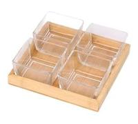 Coffret 4 Bols en Verre avec Base Bambou Naturel Solide et Pratique Cheffinger Transparent