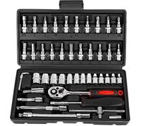 Coffret 46 outils cliquet douilles, tournevis 1/4"", kit réparation auto moto mécanique avec étui rangement, pour atelier ou route