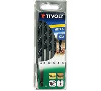 Tivoly Coffret de 5 forets bois 3 pointes queue hexagonale 6,35 mm Ø 3 à 8 mm