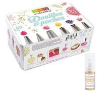 Coffret 6 douilles pâtissières inox et poches jetables + 1 poudre irisée dorée Multicolore G
