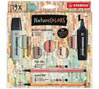 Coffret - 6 Surligneurs Stabilo Boss - 6 Feutres Pen 68 - 6 Stylos-Feutres Point 88