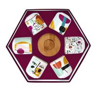 COFFRET 6 TASSES A CAFE EN PORCELAINE SOUS TASSES EN BAMBOU MODERNISME - EASYLIFE