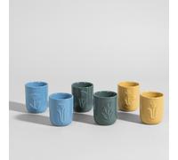 Coffret 6 tasses en grès motif floral en relief 16.5x12.8x5.5cm Vert