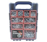 Coffret 755 Vis Autoperceuses Tête Fraisée, Cylindrique et Hexagonale - Zingué blanc - D-Work