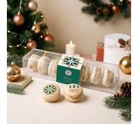 Coffret 8 macarons "Joyeuses Fêtes" | Macarons Vanille de fabrication artisanale | Cadeau de Noël, Nouvel An, Fêtes de fin d'année