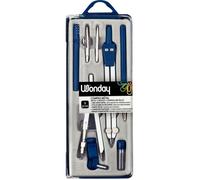 WONDAY - Compas, Coffret 8 pièces Technique Ballustre avec tire-ligne + pointe sèche, 1 bague d'attache universelle, 1 manche porte tire-ligne, 1 tire-ligne métal, 1 étui de 1 mine de rechange