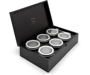 Coffret à thé 36 x 21 cm, avec 6 boîtes et une cuillère à mesurer, noir, bambou, Bredemeijer