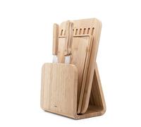 Pebbly Planche à découper NBA230, coffret affûté avec support et 2 couteaux, bambou marron
