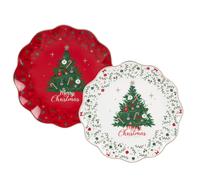Coffret assiettes à dessert en céramique (x4) motifs Noël beiges, verts, rouges et dorés 21x2.2x21cm Multicolore