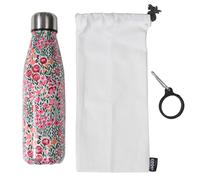 Coffret bouteille isotherme en acier inoxydable avec étui en coton et mousqueton 50cl MARJOLAINE motif floral rose