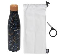 Coffret bouteille isotherme en acier inoxydable avec étui en coton et mousqueton 50cl MELISSE motif floral bleu