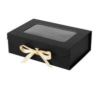 Coffret cadeau 2 pièces for cadeaux avec ruban pour Mariage, Anniversaire | Boîte-cadeau transparente avec fenêtre, boîtes-cadeaux à fermeture magnétique avec couvercles(Black10.8x7.5x3.5Inc)