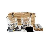 Coffret cadeau à whisky avec boîte en bois - 2 verres à whisky de 300 ml, 8 pierres à whisky, dessous de verre en ardoise, pince et pochette en velours - Cadeau de qualité supérieure pour homme