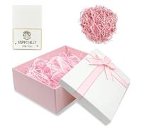 Coffret Cadeau avec Couvercle, 25 X 18 X 8,5 cm, BoîTe Cadeau de Luxe pour Fille avec NœUd, Carte de VœUx, Grande BoîTe pour Anniversaire, Mariage, Saint-Valentin (Rose Blanc)