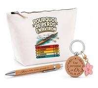 Coffret Cadeau Aviron Pourquoi Je perds | Trousse Coton, Stylo Bambou Gravé et Porte-Clés Bois | 3 Pièces Prêtes à Offrir | Remerciement Anniversaire Noël
