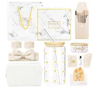 Coffret cadeau beauté pour filles et ados (9 à 16 ans) - Blanc Gobelet en verre 47 vec couvercle et paille Trousse de maquillage, set de pinceaux, accessoires pour cheveux et ensemble de bracelets