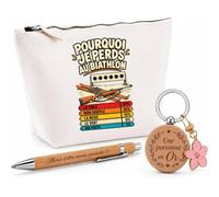 Coffret Cadeau Biathlon Pourquoi Je perds | Trousse Coton, Stylo Bambou Gravé et Porte-Clés Bois | 3 Pièces Prêtes à Offrir | Remerciement Anniversaire Noël