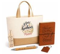 Coffret Cadeau Bonheur de Mes Mamans Famille Homosexuelle Couple Lesbienne | Sac Cabas Coton et Jute 18 L, Carnet, Stylo Bambou, Porte-Clés, Marque-Page | 5 Pièces Gravées | Anniversaire Noël