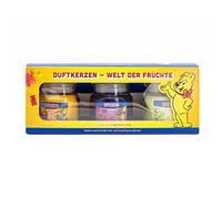 Coffret cadeau bougies parfumées Haribo™, 3 bougies en verre de 85 g, cire de paraffine, idée cadeau, rouge/jaune/violet