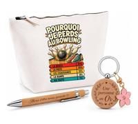 Coffret Cadeau Bowling Pourquoi Je perds | Trousse Coton, Stylo Bambou Gravé et Porte-Clés Bois | 3 Pièces Prêtes à Offrir | Remerciement Anniversaire Noël