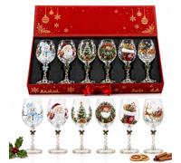 Coffret cadeau collection de verres à vin, 6 pièces | Ensemble de gobelets en verre de Noël, scène d'hiver en verre, pour manteaux et bureaux