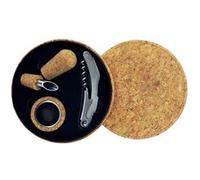 Fackelmann 49814 Coffret pour bouteille de vin contenant 3 pièces, tire bouchon, bouchon à vin, collier anti-gouttes, coffret vin rouge, coffret cadeau, idée cadeau, Liège, Inox, Diam 14,8 cm